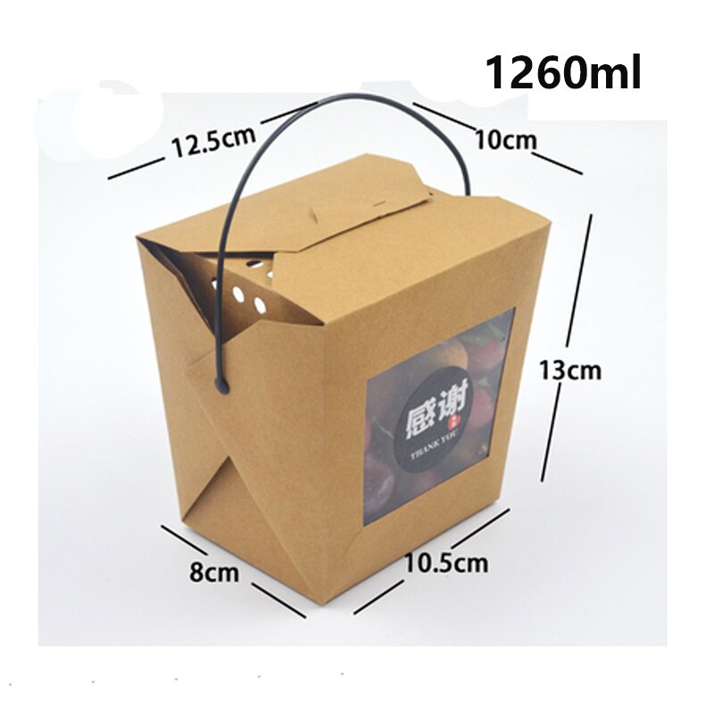 Fiambrera de papel kraft portátil, recipiente transparente para fruta, ensalada, macarrones, 450ml/728ml/900ml/1260ml: 1260ml / 50 unids