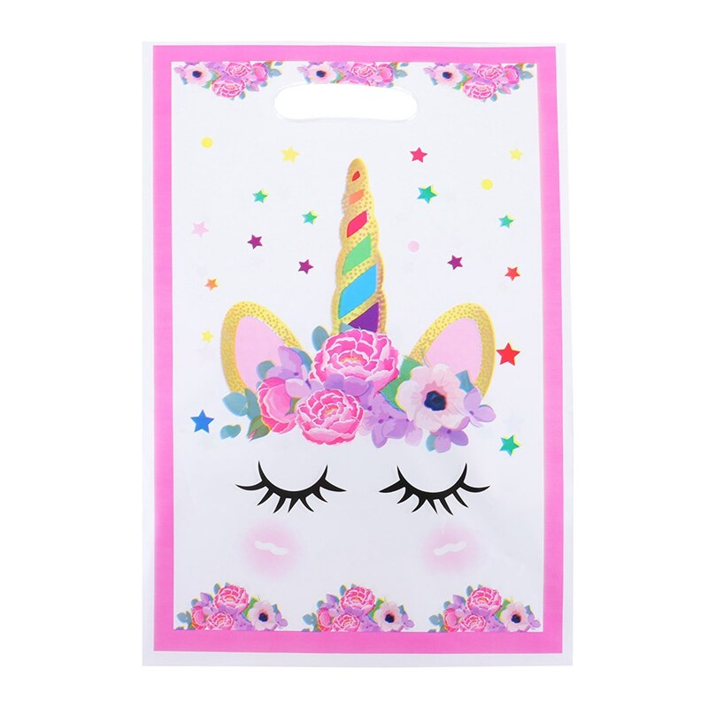 10Pcs Cartoon Rainbow Unicorn Flamingo Plastic Bags Candy Bag For Party Wedding Birthday Package Box Party Supplies