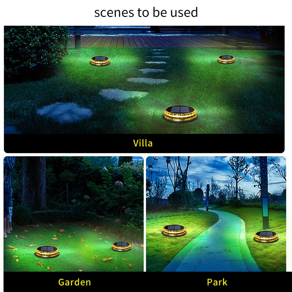 Ground Lamp IP65 Waterproof Landscape Light Disk Lights Gutter 17 LED Durable Buried Light Garden Decking Solar Power