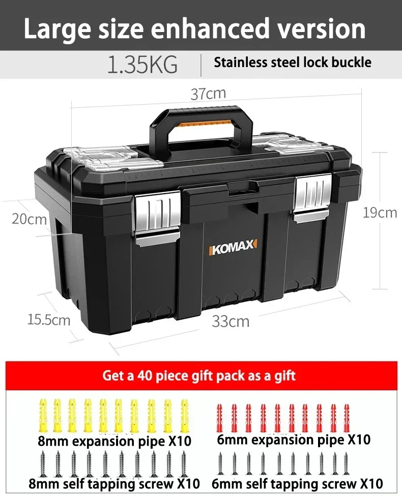 Caja de herramientas de doble capa, a prueba de golpes, impermeable, estuche rígido extraíble, cajas de almacenamiento para destornilladores, caja de herramientas de plástico rígido anticaída: green