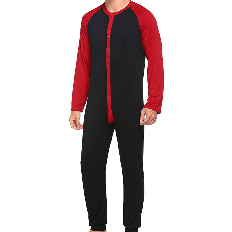 Mannen Een Stuk Pyjama Casual Homewear Nachtjapon Mannen Knoppen Up Jumpsuit Nachtkleding
