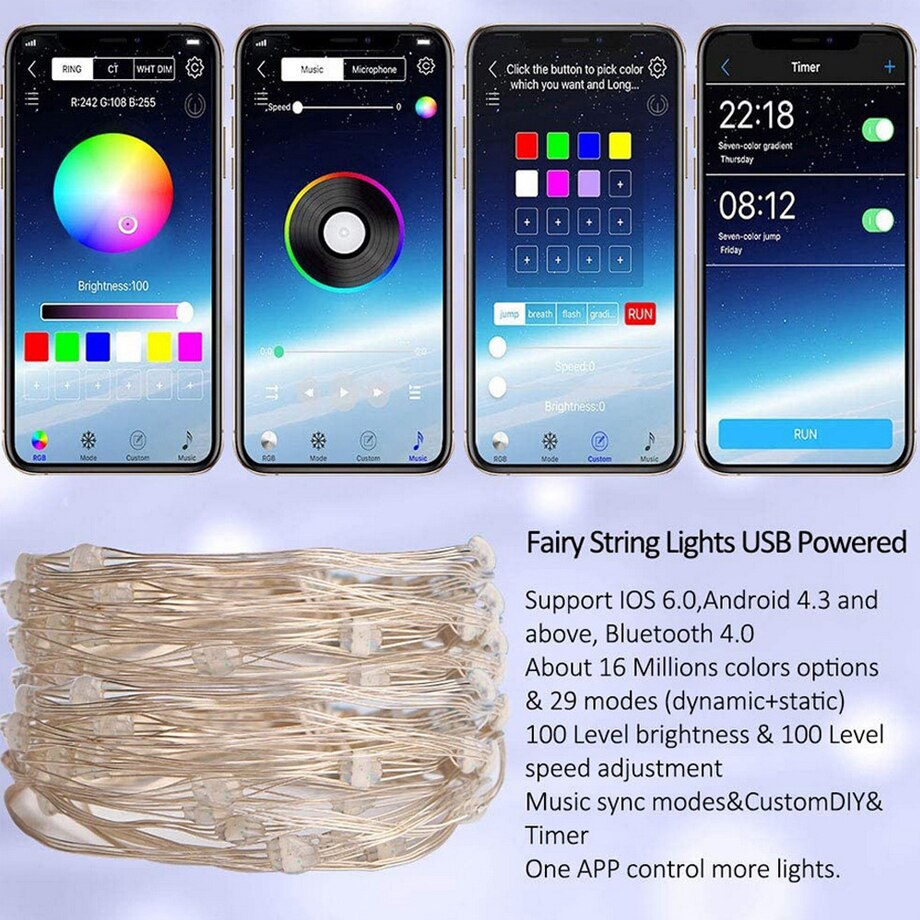 USB RGB LED String Light Bluetooth Smart Remote App Control Fairy String Xmas Tree Christmas Decorations