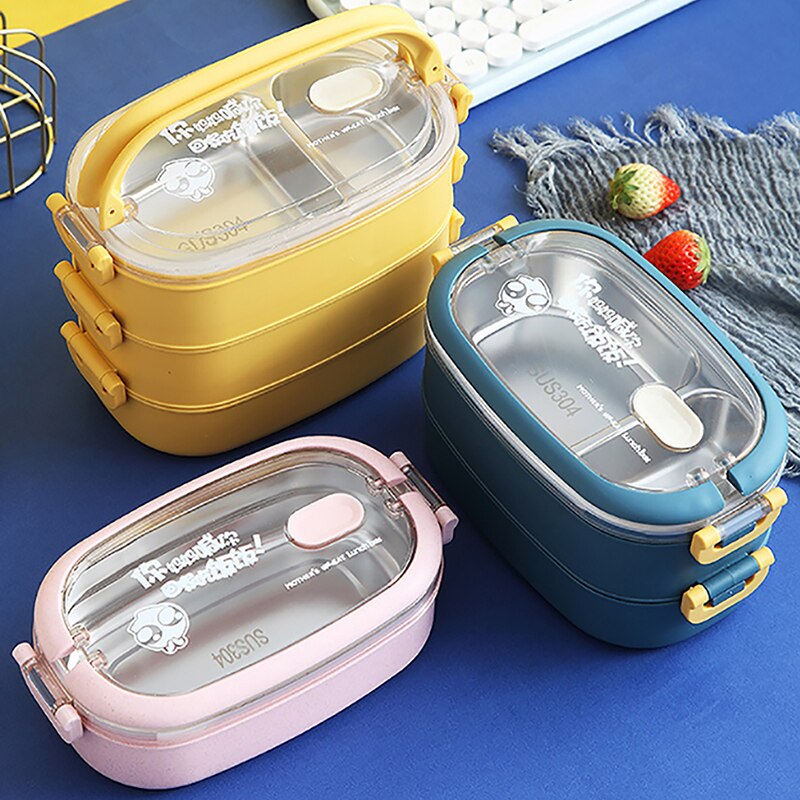 Draagbare Voedsel Container Lunchbox Student Kinderen Grote Capaciteit Laag Lunchbox 304 Rvs