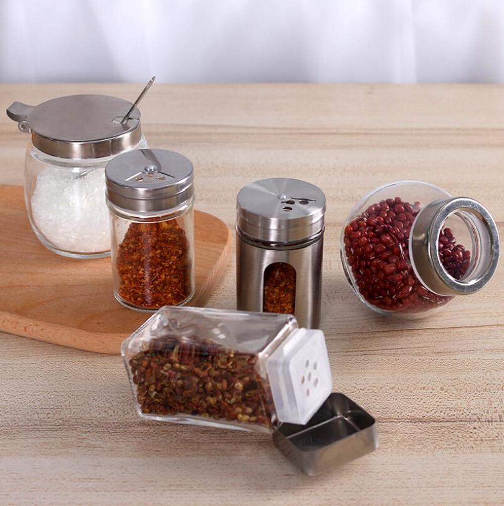 Kitchen Supplies Stainless Steel Seasoning Jar Glass Sauce Bottle Honey Jars Sugar Jar For Home Kitchen Storage Tank