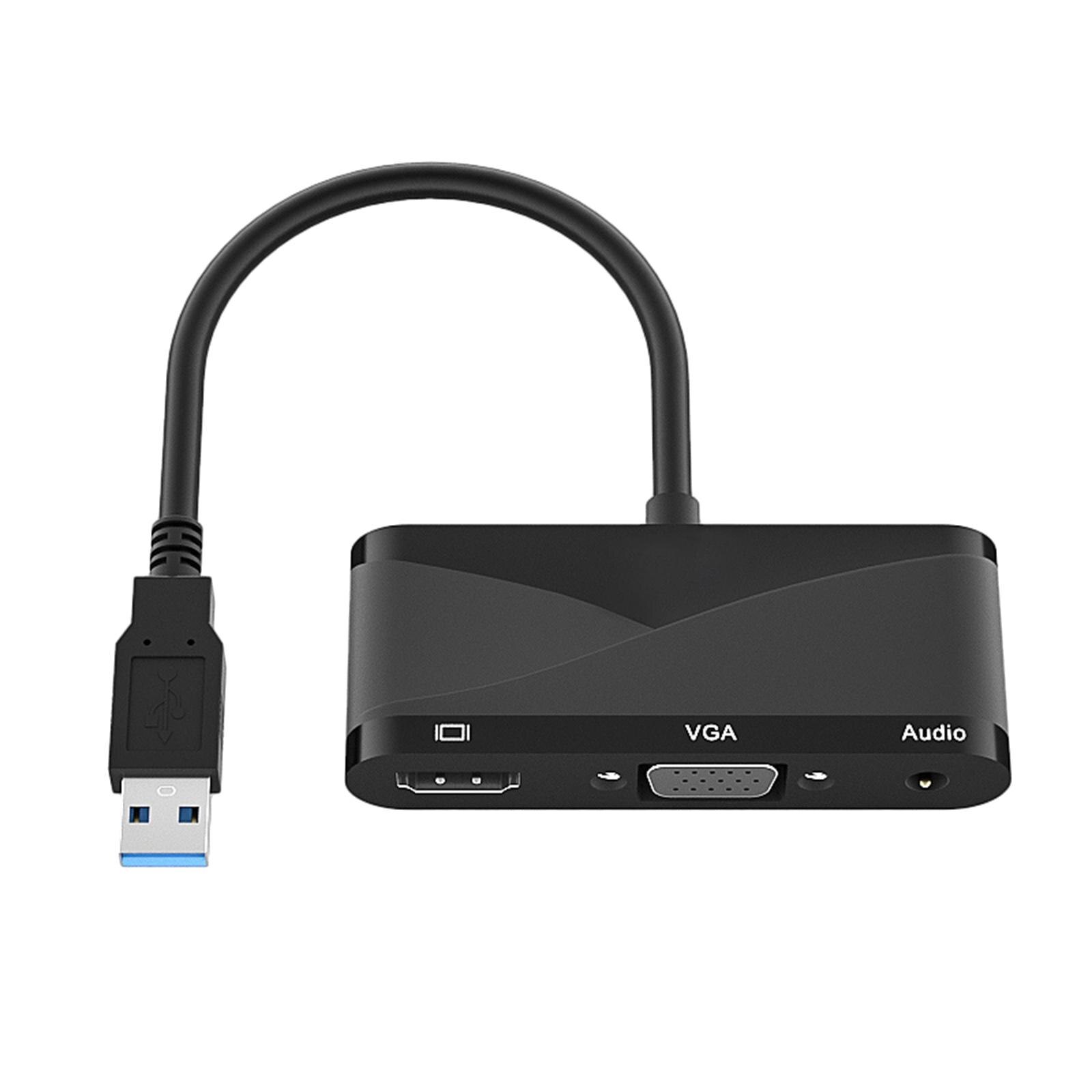 USB 3.0 to VGA Adapter 1080P Multi-Display with Audio Output Audio Video Converter for PC: black