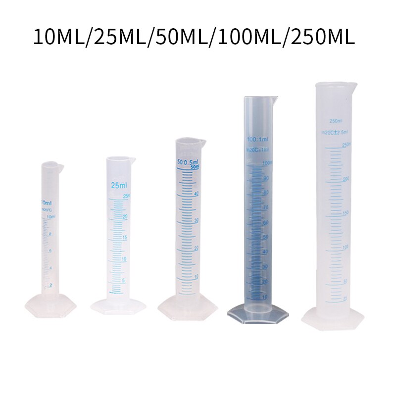 Cilindros graduados de cilindro de medición de plástico de 10/25/50/100/250/500ml para suministros de laboratorio herramientas de laboratorio
