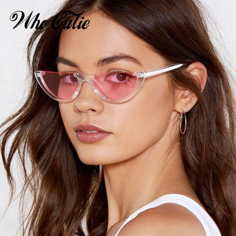 Half Moon Slim Sunnies Sunglasses Women Brand Retro Vintage Pink Lens Cat Eye Frame Sun Glasses Girls Shades 463B