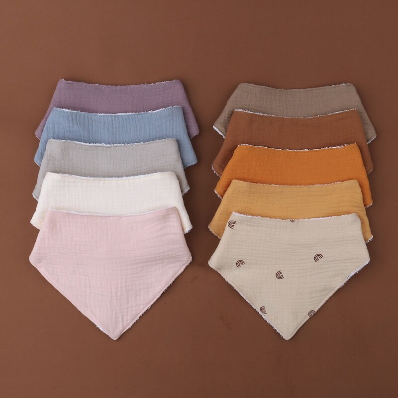 Bavaglino per allattamento per bambini bavaglino tinta unita bottone a pressione asciugamano Saliva morbido cotone triangolo Burp Cloth per neonato