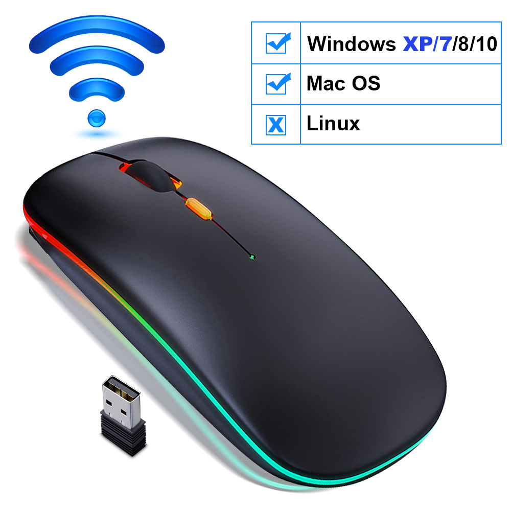 Draadloze Muis Bluetooth Muis Draadloze Computer Muis Rgb Oplaadbare Ergonomische Led Backlit Mause Stille Muizen Voor Laptop Pc: Wireless Black  B