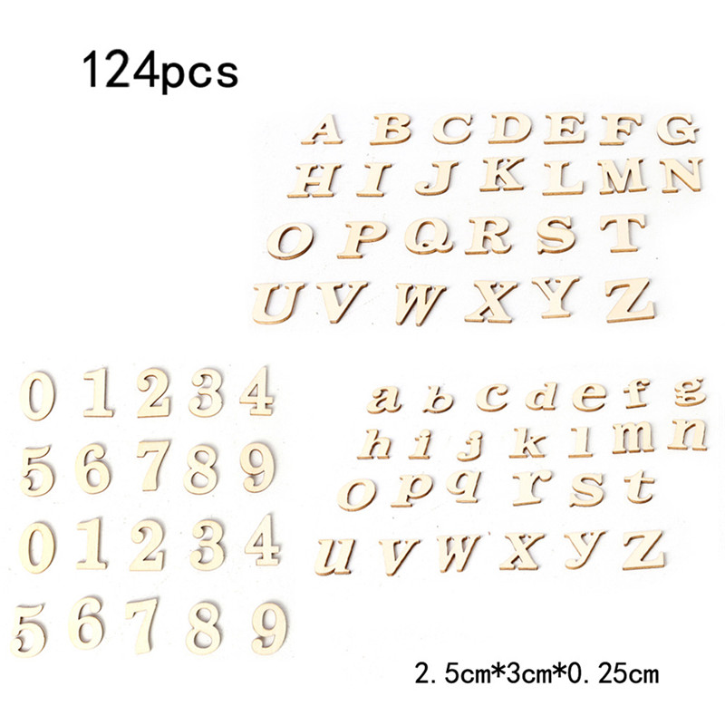124pz 2 impostato Completo 26 Alfabeto Inglese Lettere di Legno Numero di Legno per La Casa Arti decorativo Artigianato di Nozze Schermo Digitale
