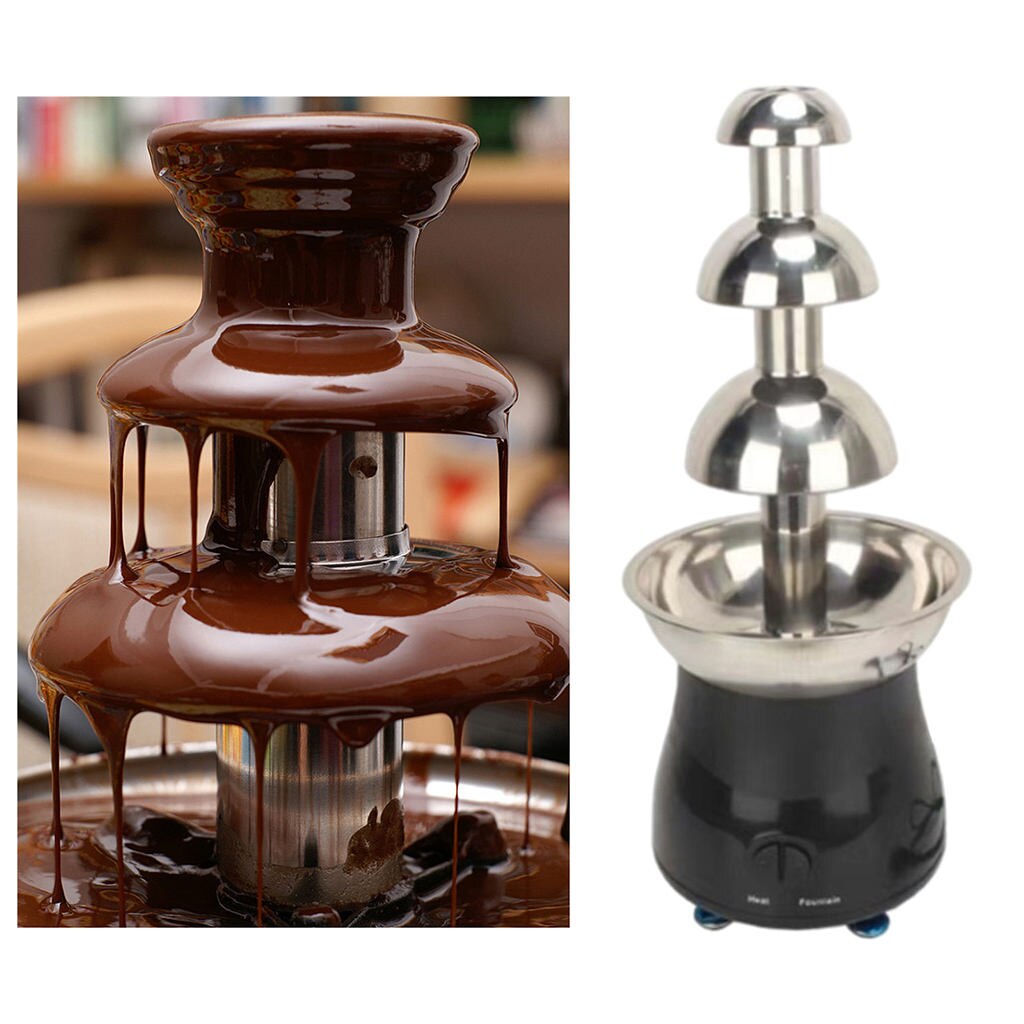 Stainless Steel 4-tier Chocolate Fondue Fountain Machine Height 55cm, for Wedding Party, Plug-UK 220 V