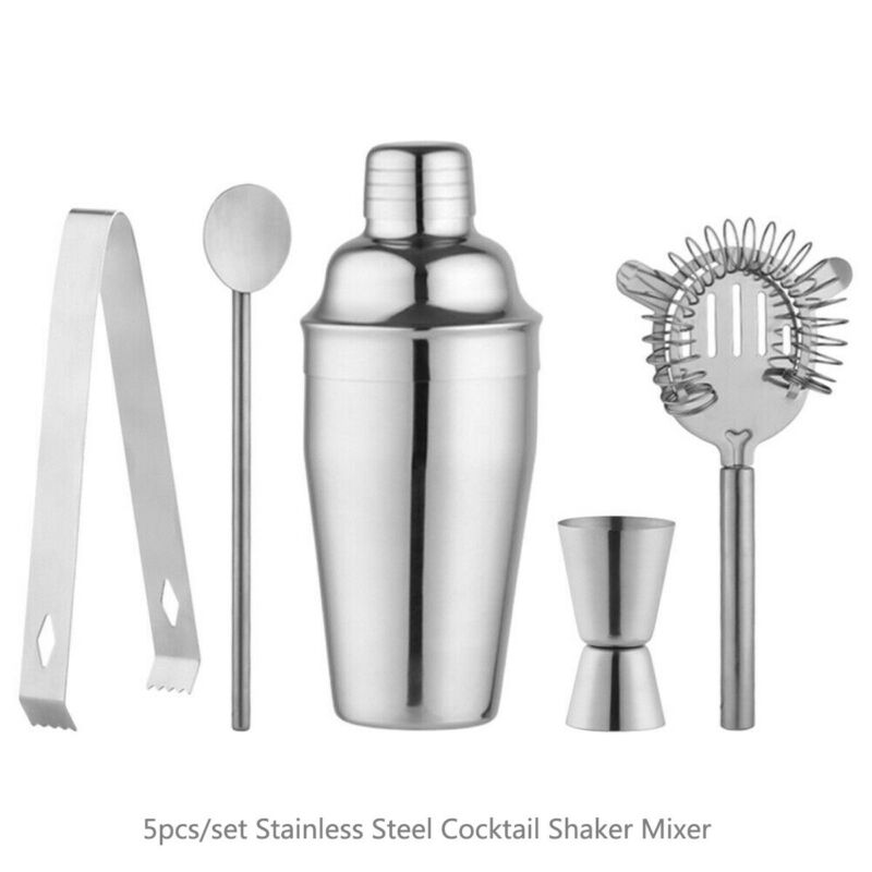5pcs Stainless Steel Cocktail Shaker Mixer Wine Martini Boston Shaker Set Barware Kit For Bartender Drink Party Bar Tools: Default Title
