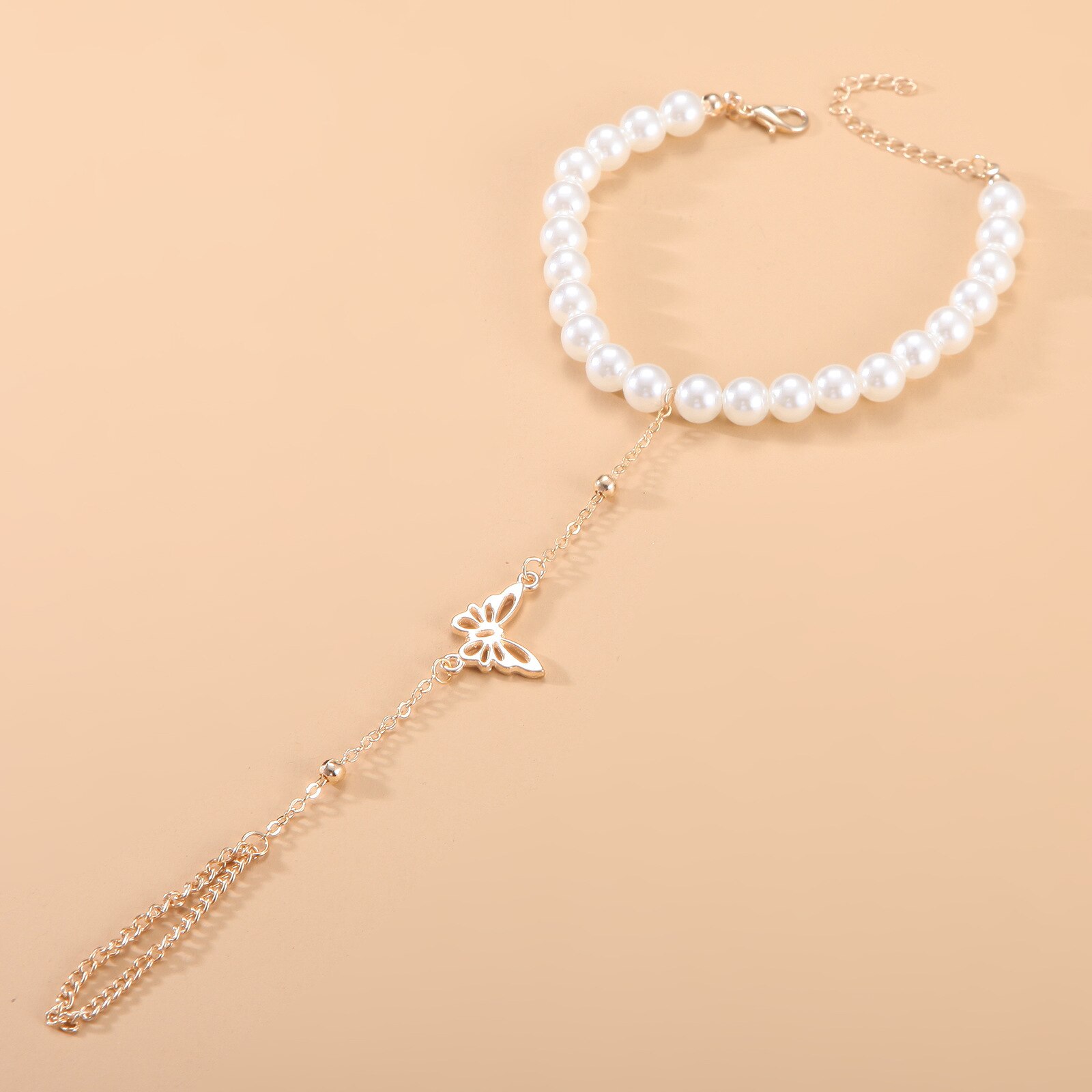 Gold Snake Wrist Chain Bracelet Butterfly Moon Star Pendant Connected Metal Finger Ring for Women Hand Jewelry