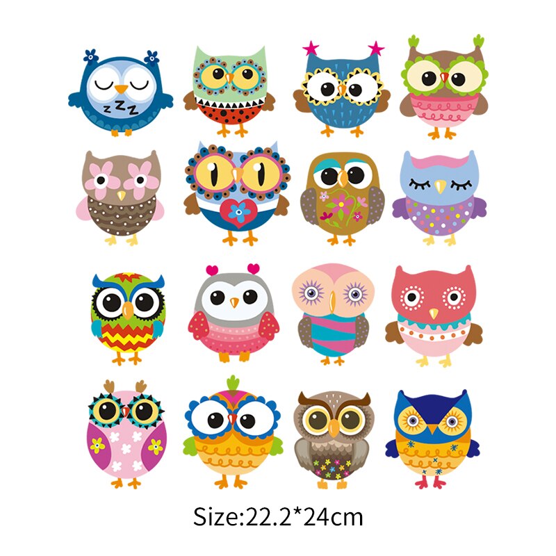 pineapple Animal Patches Cat Owls Diy Iron On Sticker Kids Clothes Iron Washable Custom Patches Heat Transfer Vinyl Sticker: 22.2x24cm