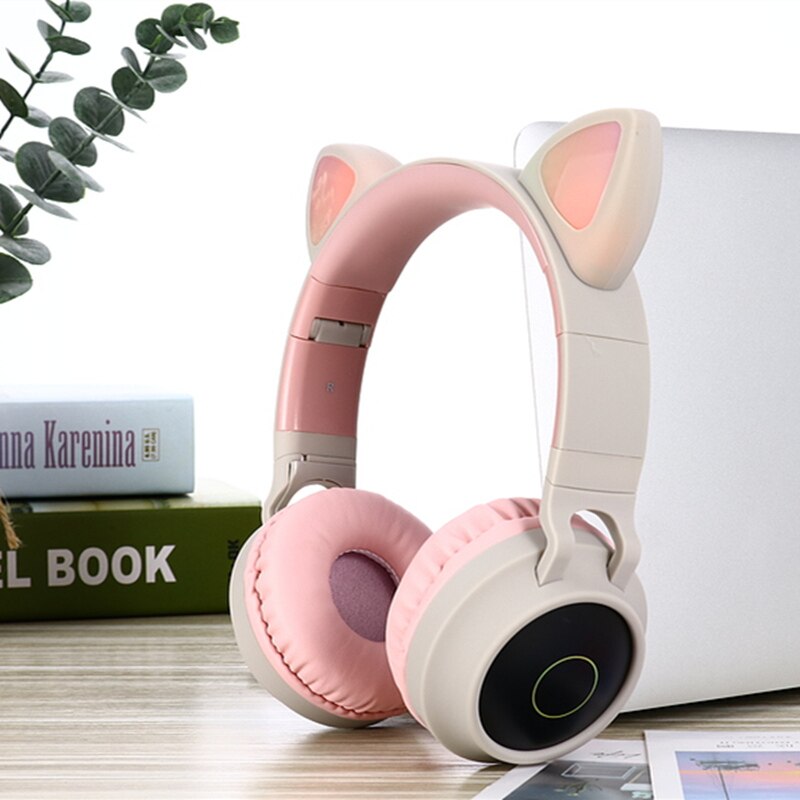 Cute Cat Bluetooth 5.0 Headset Wireless Hifi Music Stereo Bass Headphones LED Light Mobile Phones Girl Daughter Headset For PC: skin no box