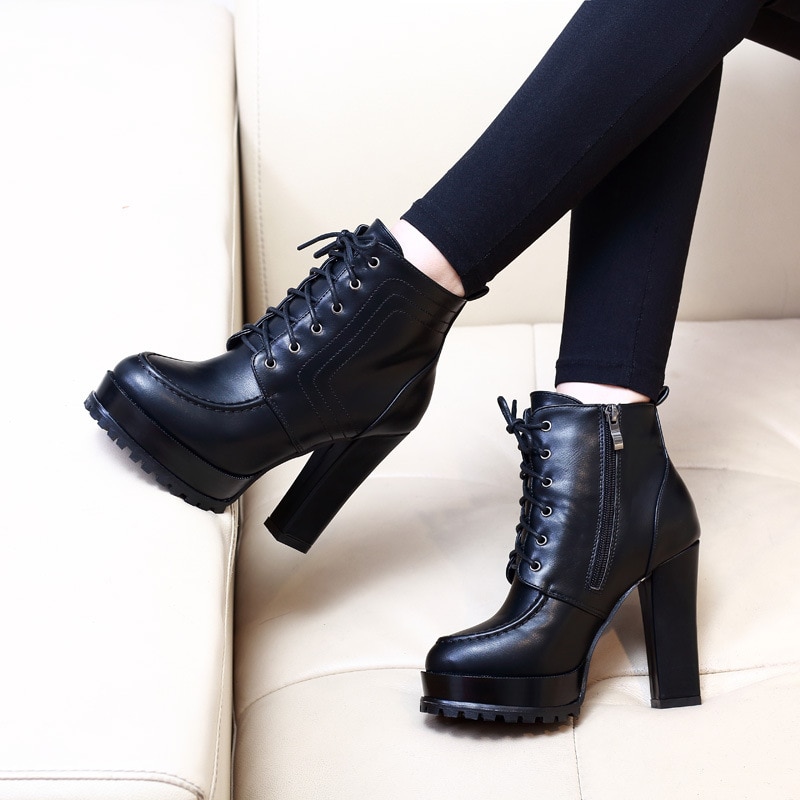 Kvinder ankelstøvler efterår tå platform støvler sort ruskind sko botas mujer – Grandado
