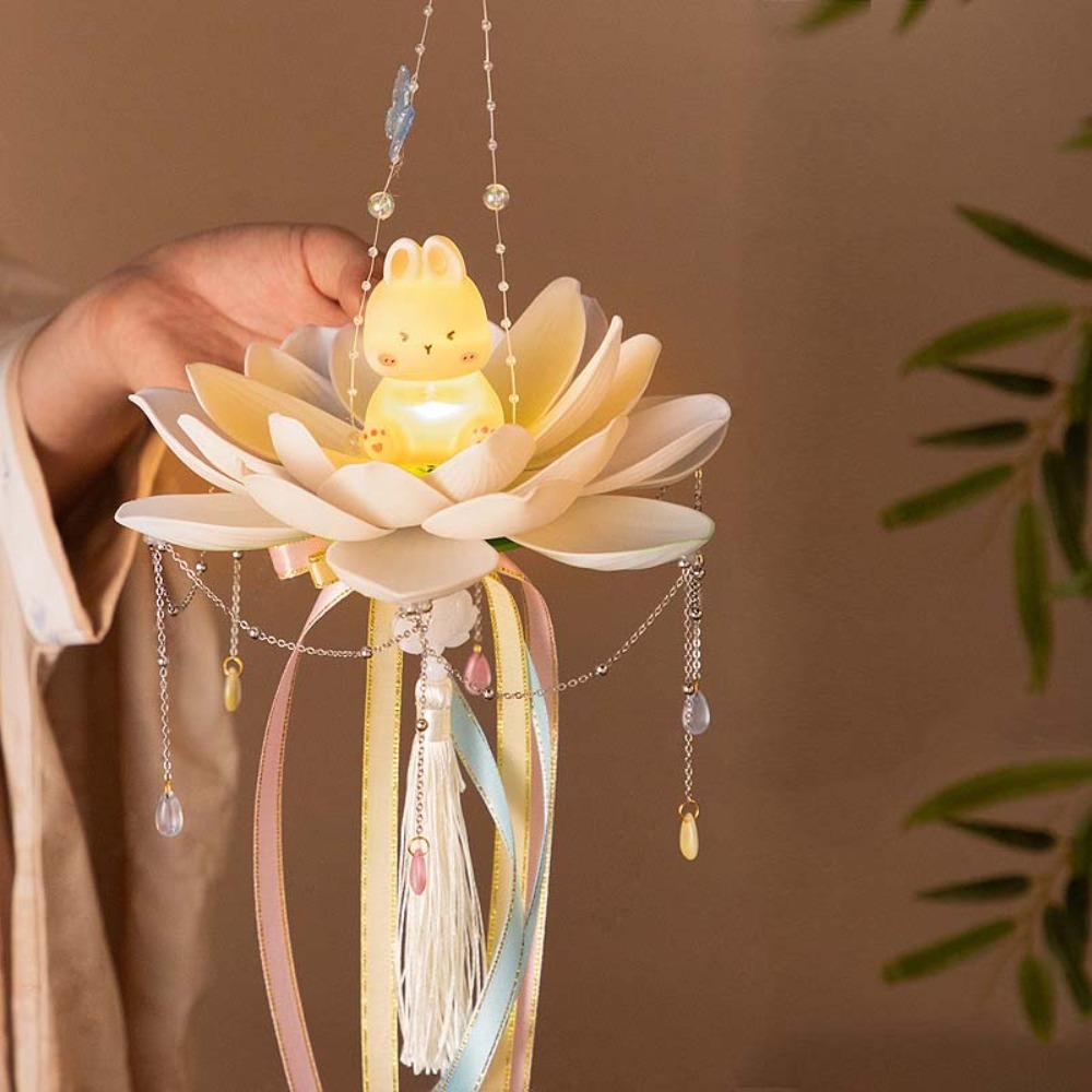 DIY Lotus Flower Lanterns Glowing Material Package Rabbit Lotus Lantern Luminous Handheld Lantern Mid-Autumn Festival Lantern
