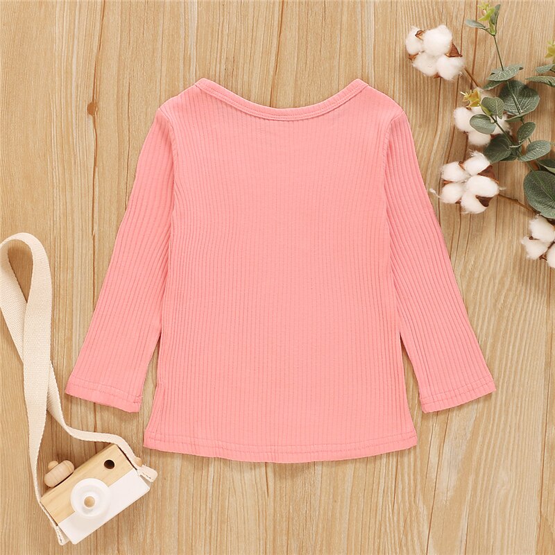 Meisjes t-shirt herfst winter kinderen meisjes baby basic tee tops lange mouw ruches knoop ronde hals t-shirts kleding 2-6 jaar