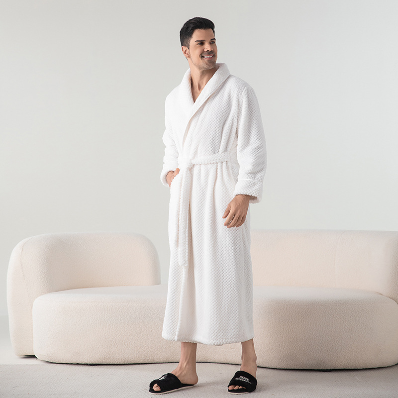 Paar Bademantel Herren halb-Samt Schlafanzug Herbst Winter gepolstert verdickt langen Bademantel Damen Heimat tragen Bademantel Frauen Universal-: Weiß