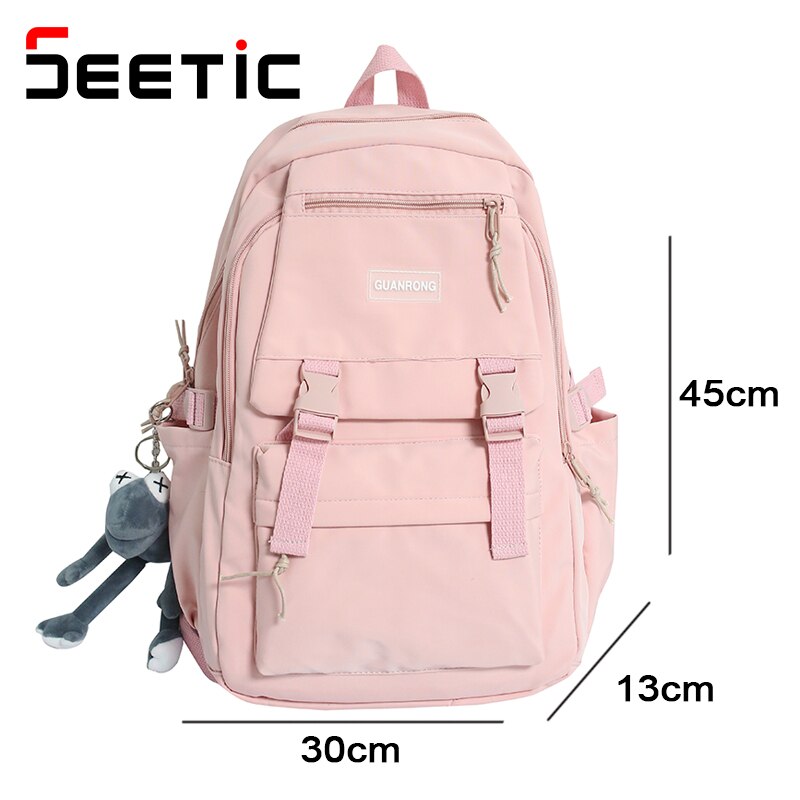 SEETIC Wasserdicht Schule Rucksack Mehrere Taschen Rucksack Weibliche Nylon Anti-Diebstahl Rucksack Frauen Einfarbig Rucksack