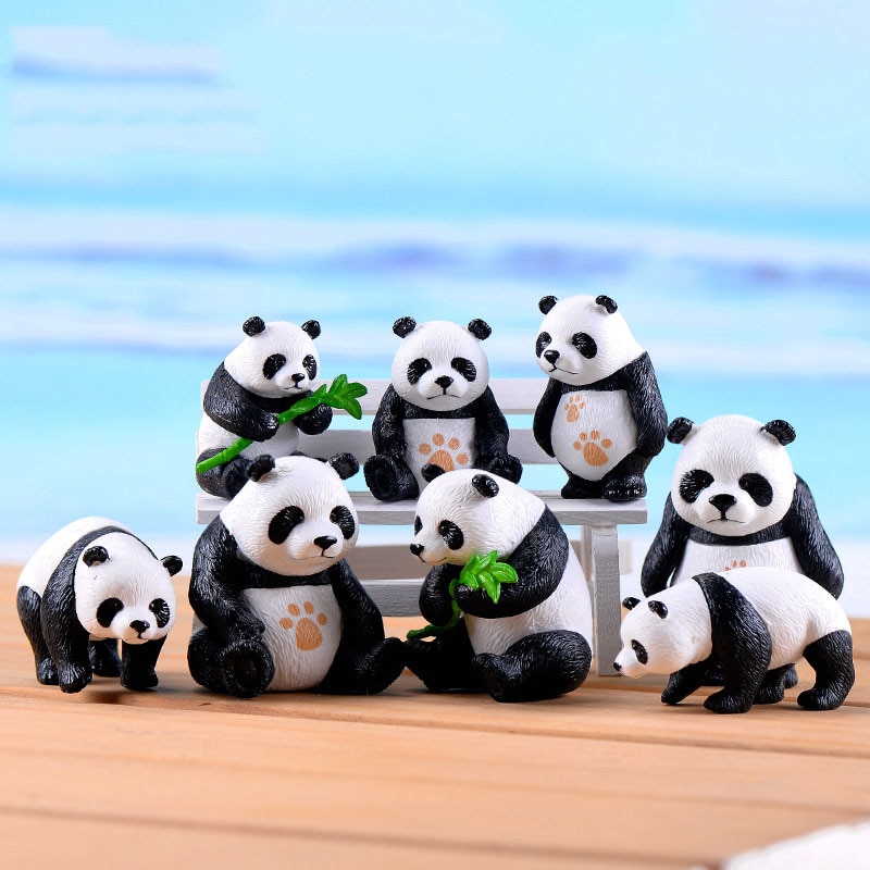 4 Pcs/set Cute Panda Miniature Garden Resin Crafts Ornament Garden Home Decoration Mini Animal Artificial Micro Landscaping