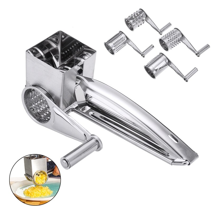 Rotary Cheese Grater Hand Held Rotary Cutter Slicer Shredder Multifunction Stainless Steel Cheese Slicer Tool with 4 Planer Tool