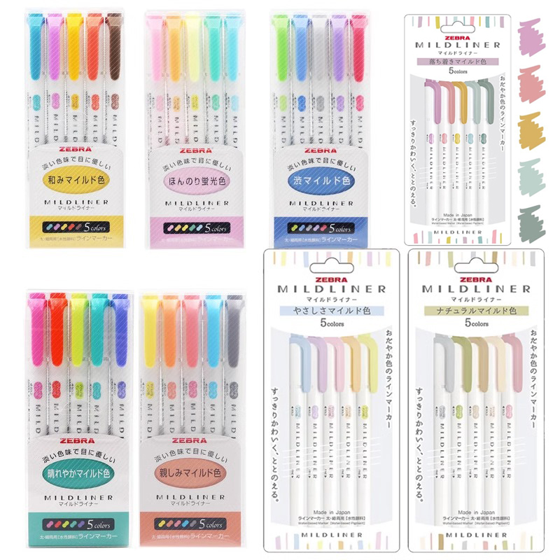 Resaltador de cebra mildliner, marcador de colores surtidos, 5 unids/set de pintura de doble cabeza, grafiti, manual, tarjeta ручки, papelería japonesa