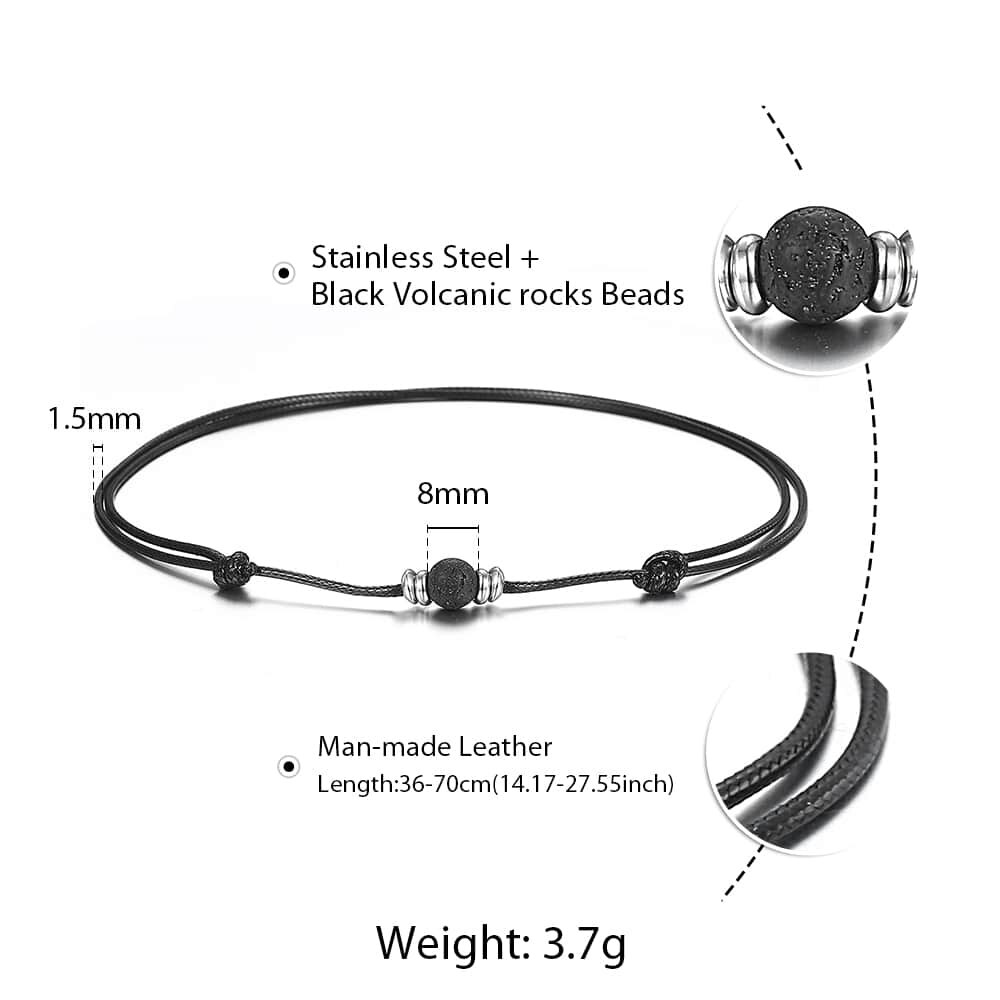 Gargantilla de roca de Lava de 1,5mm para hombre y mujer, cadena de cuero hecha a mano, longitud ajustable de 8mm y 10mm, joyería al por mayor DNM18: DN104