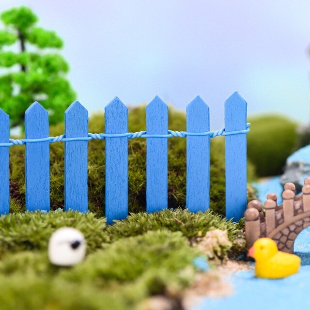 Mini Fence Barrier Fairy Garden Kit DIY Wood Fence Plant Potted Landscape Decor Miniature Terrarium Wooden Craft Fence: Dark Blue