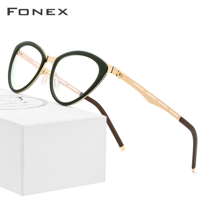 Acetaat brilmontuur vrouwen cat eye bril op sterkte bijziendheid optische brilmonturen dames cat eye bril schroefloze bril 618