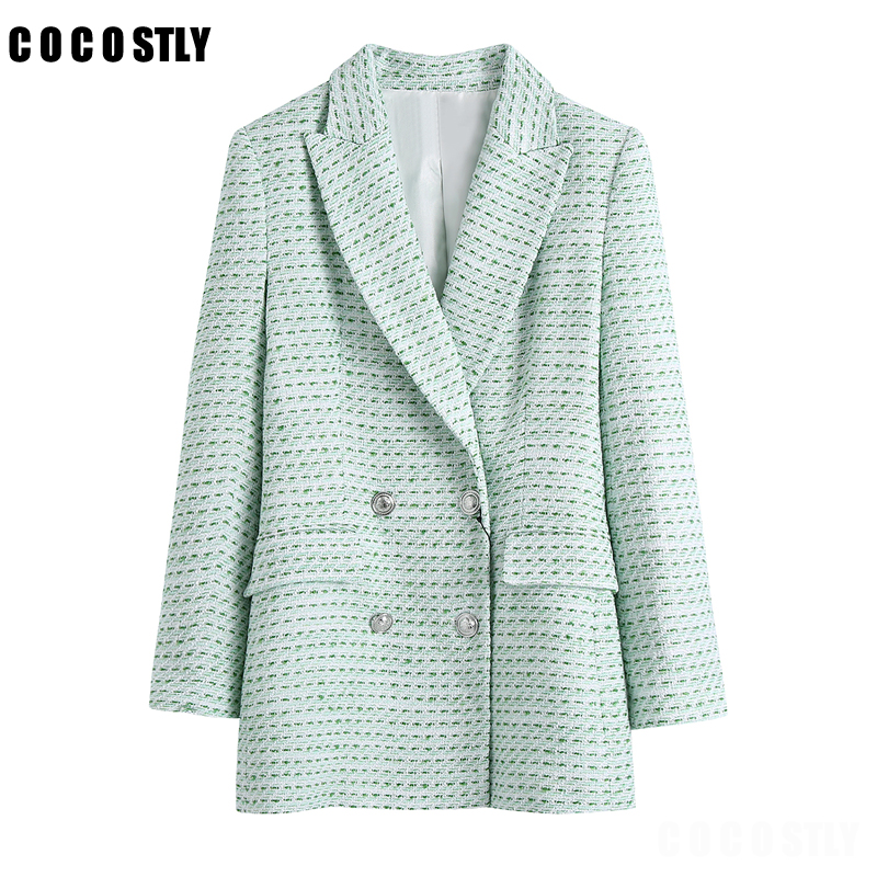 Suit Set 2 piece set women Plaid Tweed Blazer+Skirts Sets Vintage Double Breasted Woman Two Pieces Sets