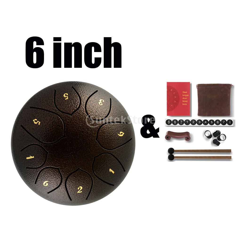 6inch Steel Tongue Drum Handpan Drum w/ Bag Mallets for Beginner Adult Kid: Dark Brown