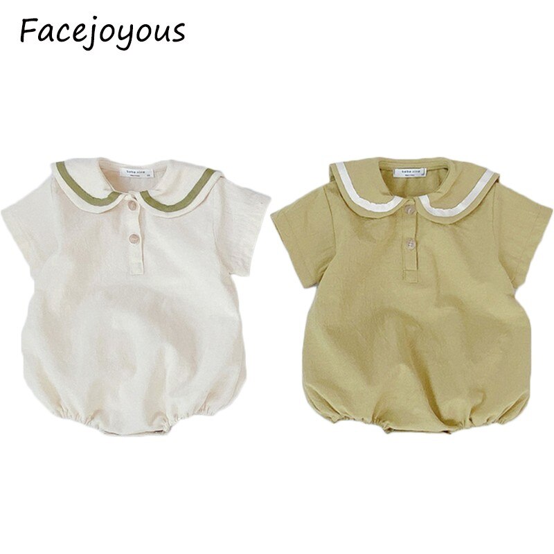 Verão roupas de bebê salior colarinho bebê meninos bodysuits manga curta bebê menina macacão sunsuit roupas infantis outfit