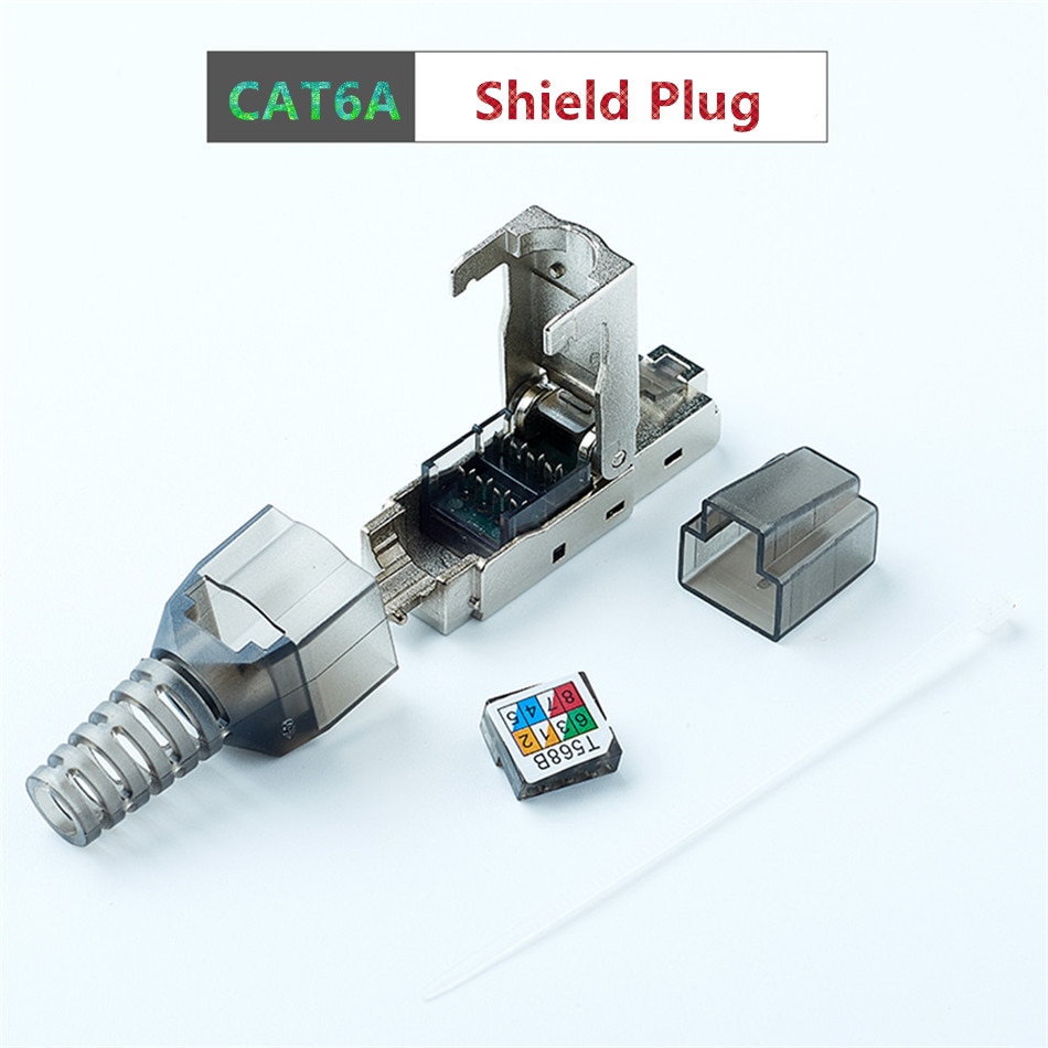 RJ45 Cat 6A Ethernet Connector RJ 45 Cat6A Lan Plug Zinc Alloy Metal Shield Crystal Head Field Network Modular Plug Tool Free