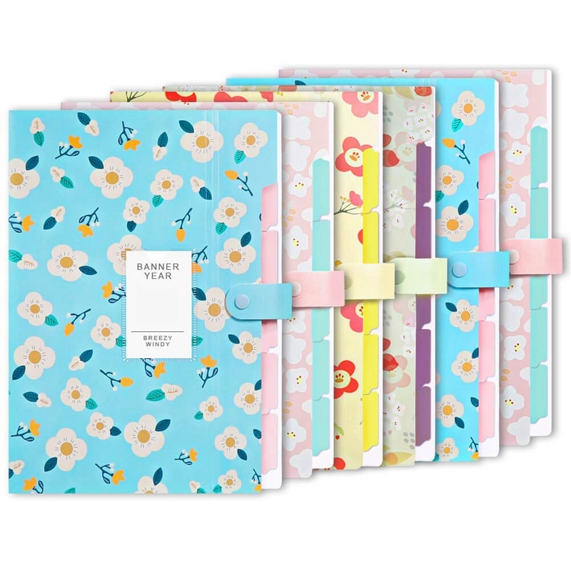 6Pcs File Storage Bag Extended Folder Storage Bag with 6 Pocket Plastic A4 Size Folder for School Teacher Office Documents: Default Title