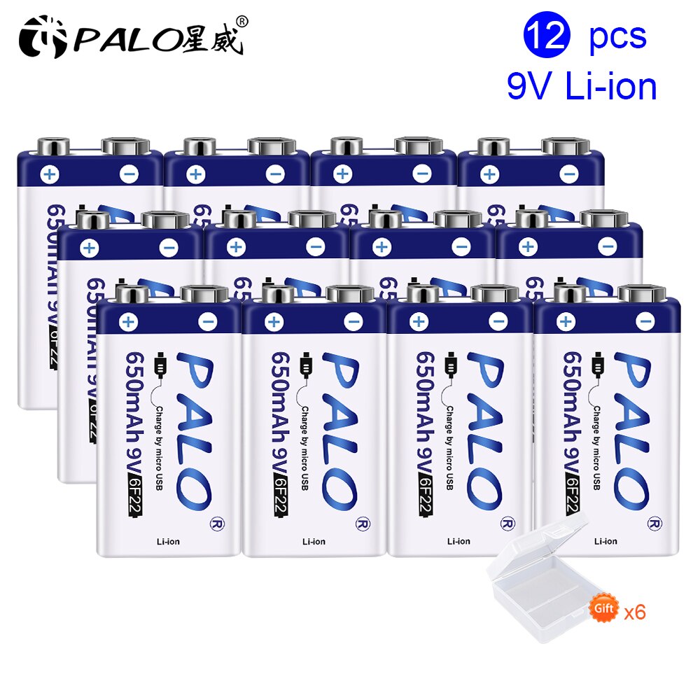 1-12pcs USB 9V lithium rechargeable battery 9V 650mAh li-ion batteries led display