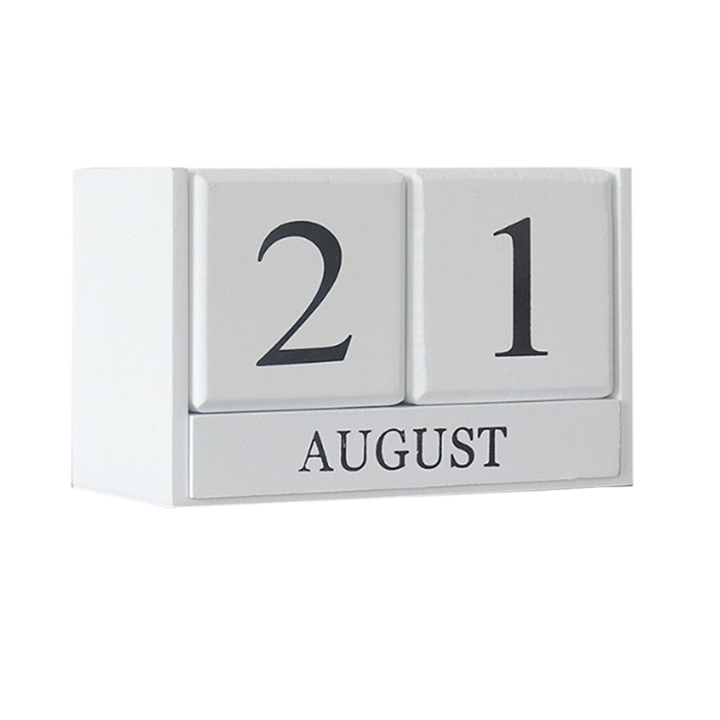Træ evig kalender desktop blok træ kalender til hjemmekontor sort: Hvid