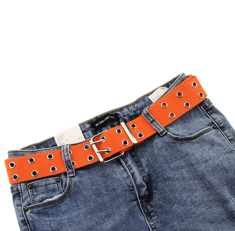 Best YBT-Cinturón de lona Unisex, cinturón con hebilla de aleación de doble fila para fotos de la calle, cinturón hueco Chic con cadena: G Orange