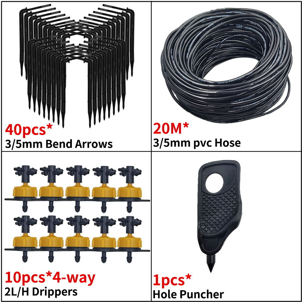 OASIS Greenhouse Drip Irrigation 4-way 3/5mm Drip Arrow 2-way Transmitter Irrigation Watering System for Bonsai Garden 10/20set: Burgundy
