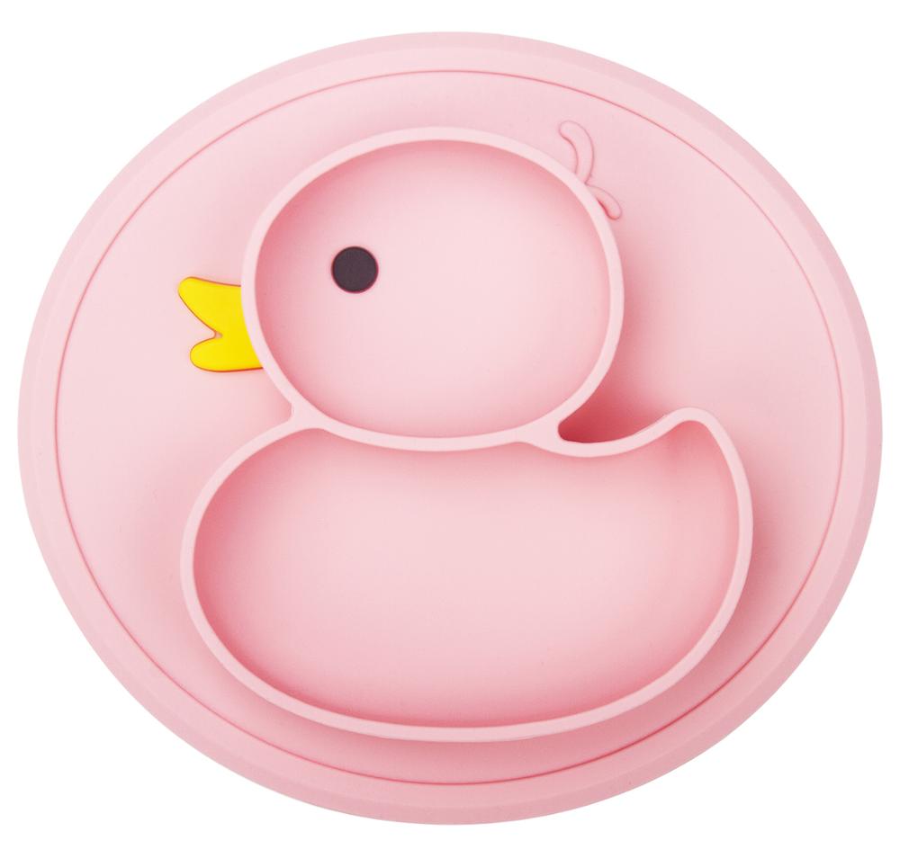 Qshare, 2 uds., platos para bebés, platos de pato, tapete de silicona, charola de succión, antideslizante, platos de comida para niños, platos de alimentación de frutas para bebés: 2PS Pink