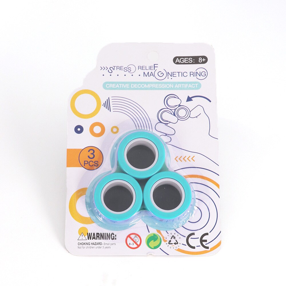 Magnetic Rings Fidget Toys, Fidget Spinner Stress Relief Rings Props, Colorful fingers magnetic rings: blistercard blue2