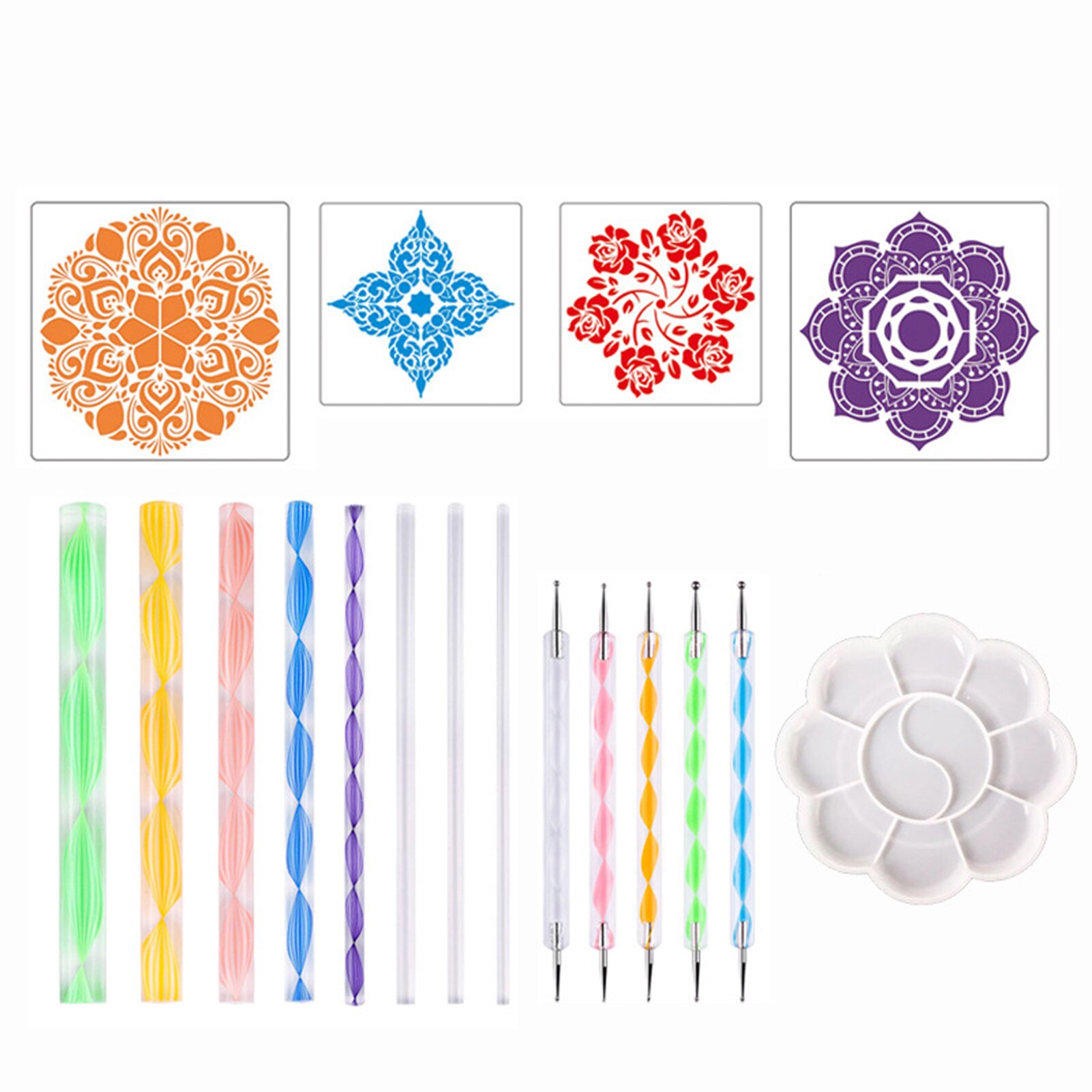 16/18/34/35 Pcs Diy Mandala Puntjes Gereedschap Set Kunstenaar Schilderij Borstel Levert Student School Voor Schilderen Rotsen kleurplaten Tekening