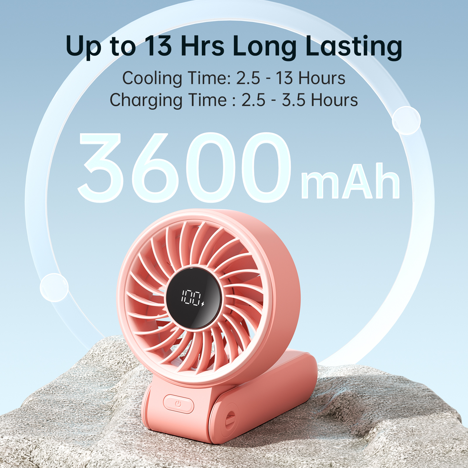 JISULIFE Ventilador portátil de mano con pantalla LED, 5 velocidades, 5000 mAh, 150 ° Ventilador personal multifunción plegado, 3 en 1 de mano/escritorio/cuello: Rojo