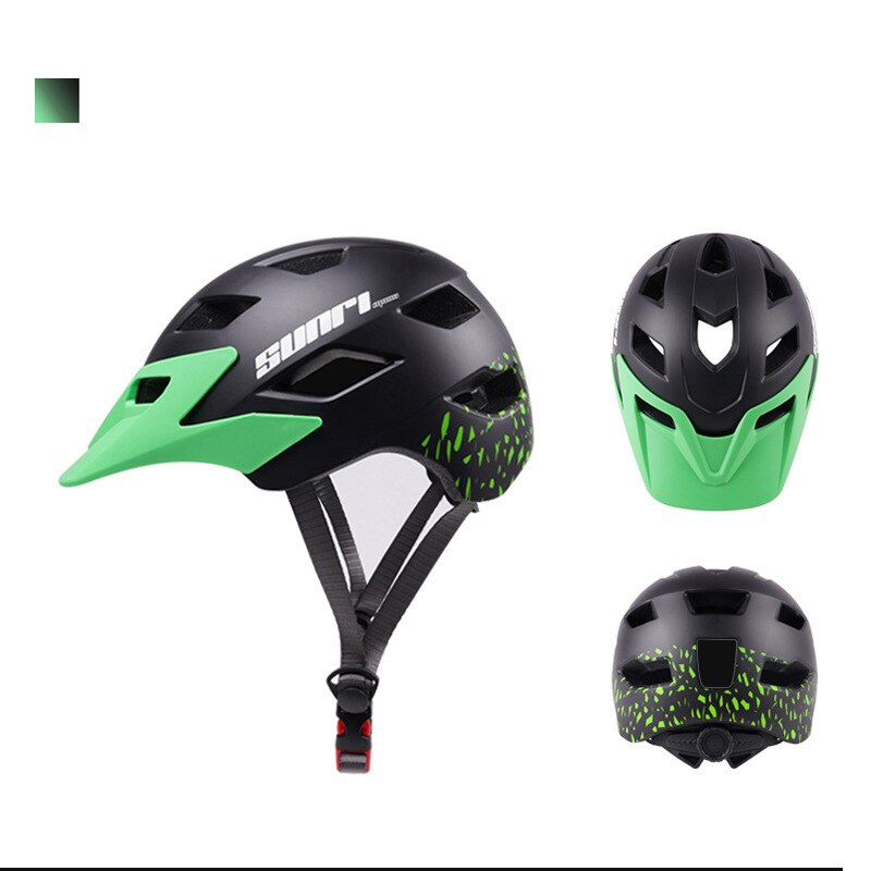 SUNRIMOON Cycling Helmet Unisex Safety Hat Sliding Scooter Balance MTB Bicycle Helmet With Rearlight Mountain Bike Kid Helmet: Black green