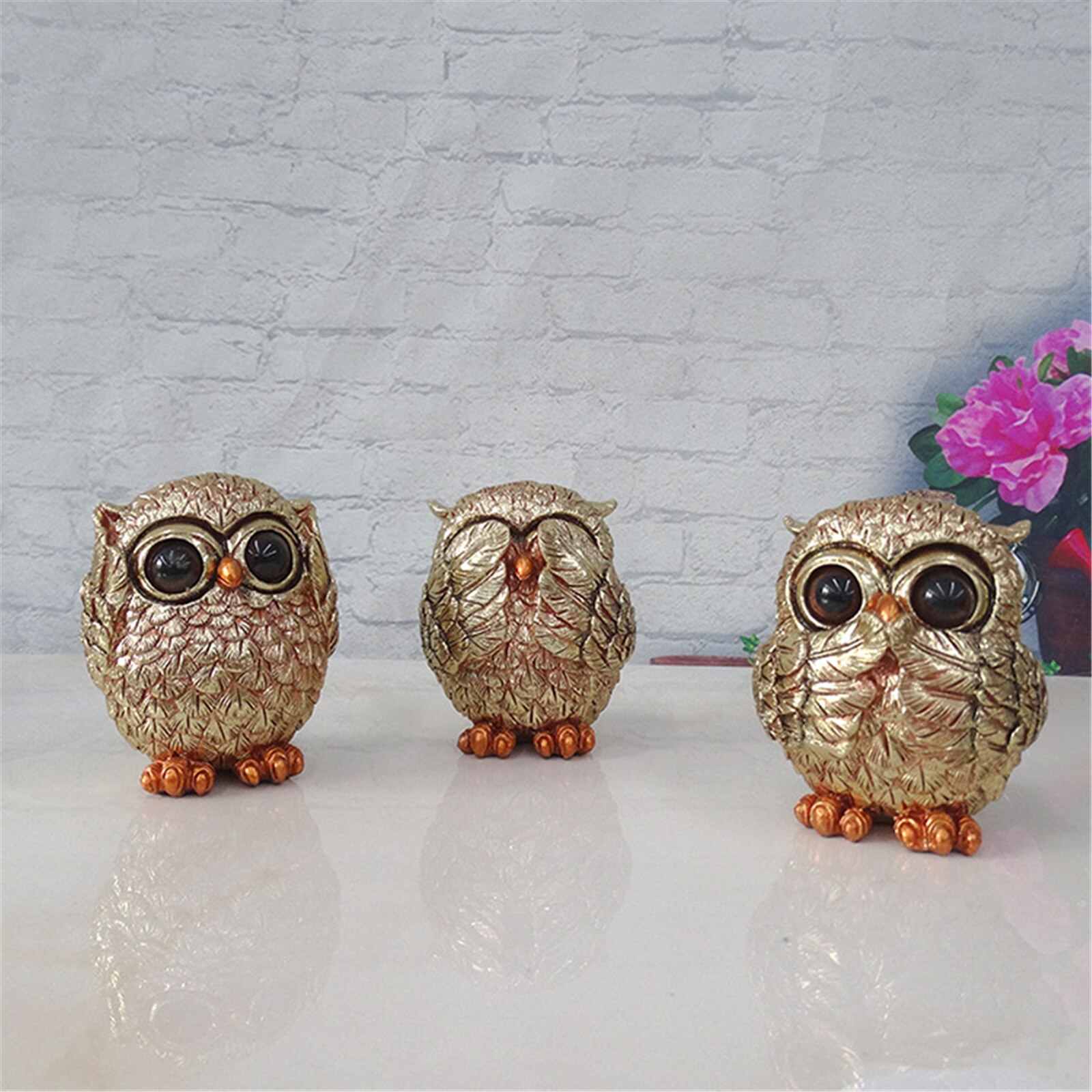 3 Owl Figurines Decor See No Evil Hear No Evil Speak No Evil Cute Owl Statue Crafted Animal Sculpture Ornament for Home Office T