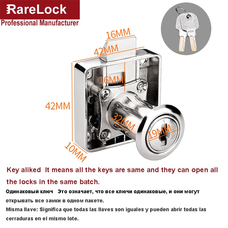 Drawer Lock Computer Keys 22 32mm for Home Mailbox Office File Cabinet School Locker DIY Furniture Hardware Rarelock MS387 a: C 32mm Keyed Alike