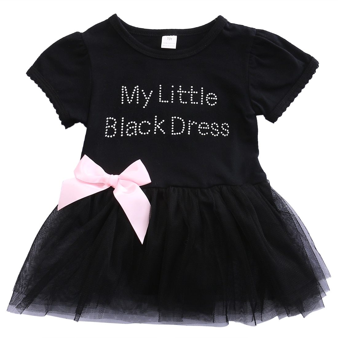 My Little Black Dress Infant Baby Girls Short Sleeve Tutu Dress Lace Bowknot Mini Party Dress