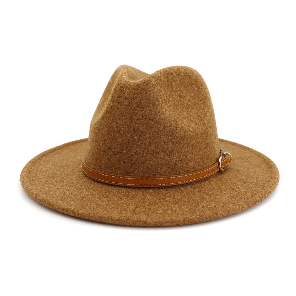 HOAREE-sombrero Fedora de lana de estilo británico para hombre y mujer, sombrero Fedora con cinturón, informal, Unisex, nueva otoño, invierno,: Caqui