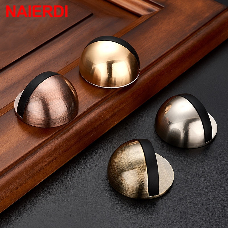 NAIERDI 4PCS Stainless Steel Door Stopper Door Protective Anti-Collision Self Adhesive Round Door Stops Wall Protector Hardware