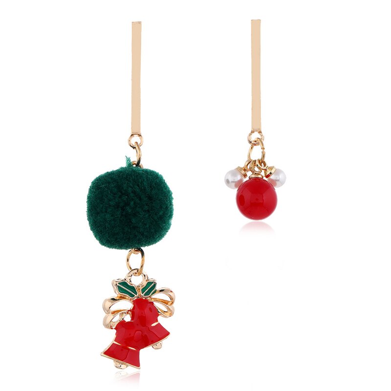 Asymétrique père noël longues boucles d'oreilles pour les femmes or jaune couleur boule ronde boucles d'oreilles bijoux de noël